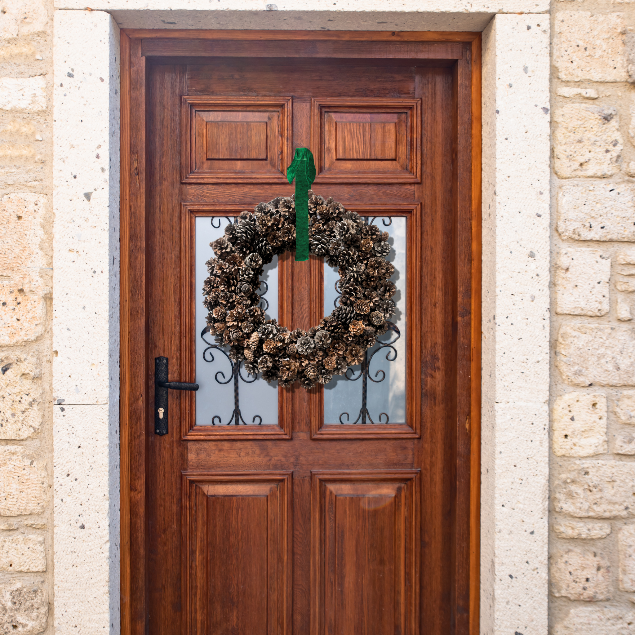pinecone_wreath_christmas_holiday_ausable_green_brown_16inch_17inch_front_view