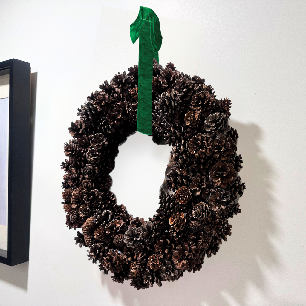 pinecone_wreath_christmas_holiday_ausable_green_brown_16inch_17inch_side_view